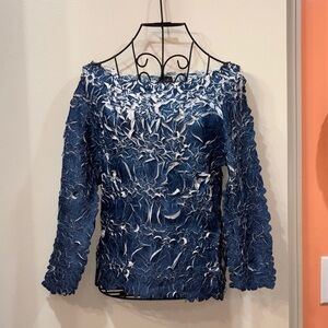 Origami Magic Scarf One Size Fits All Elegant Dark Blue & White FREE SHIPPING